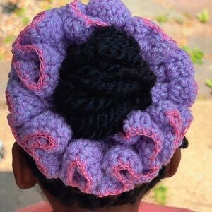 Purple and Pink Handmade Crochet Scrunchie Hair Accessory